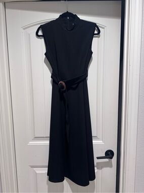 calvin klein navy blue dress sleeveless Calvin Klein Sleeveless Crepe Dress with Necktie Indigo 12 at Amazon Women's Clothing store